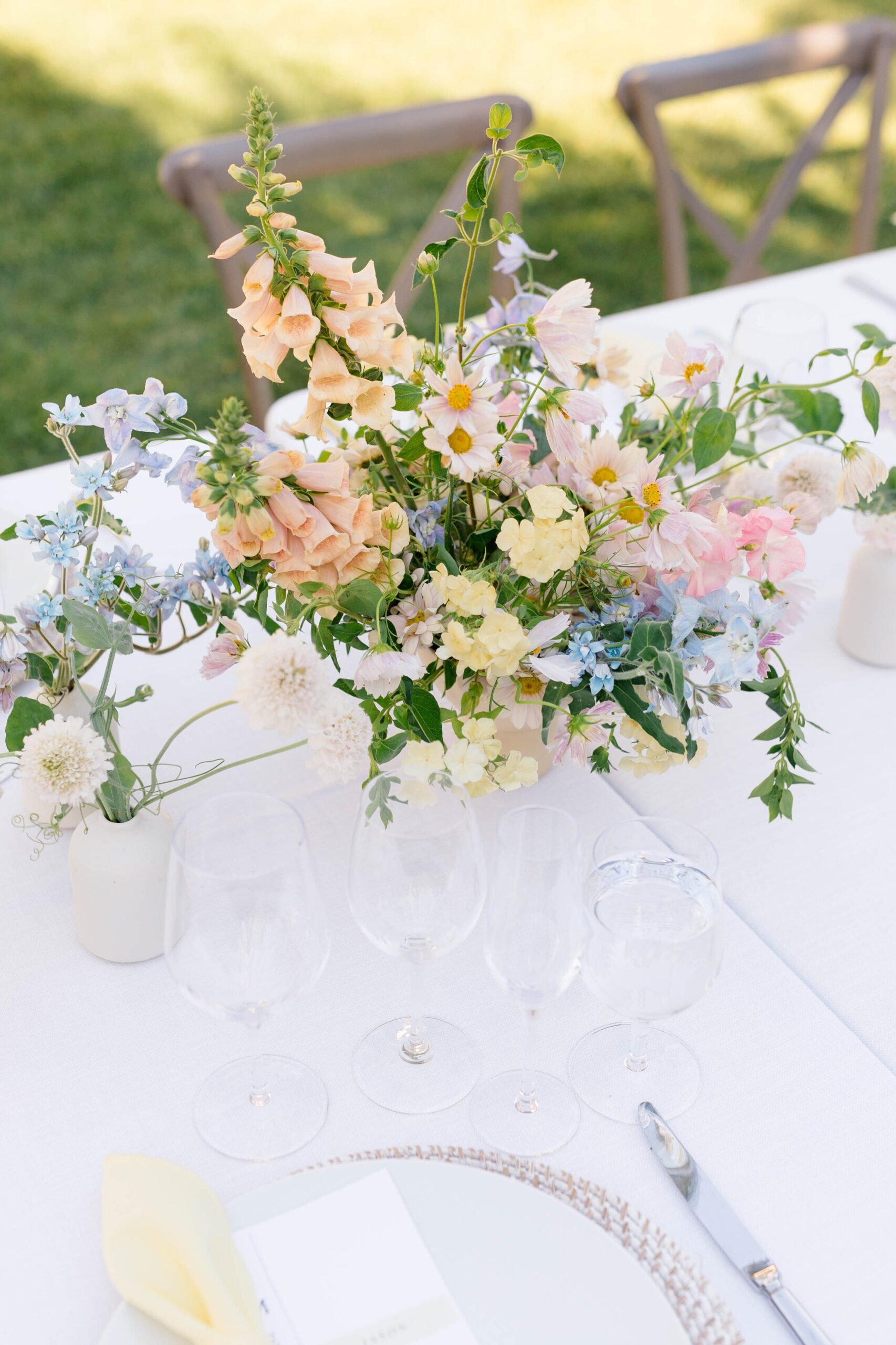 String lights illuminating the garden pathways, creating a magical evening atmosphere.