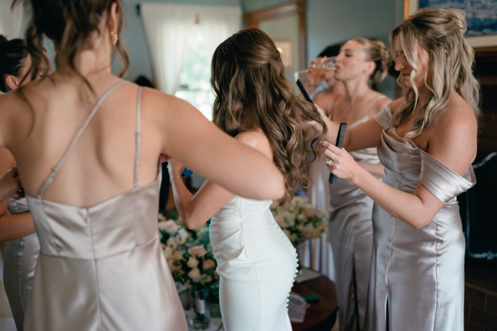 bride getting ehr hair done olympias valley estate in petaluma california, wedding photography by alyssa gayle photography based in san francisco california and traveling worldwide