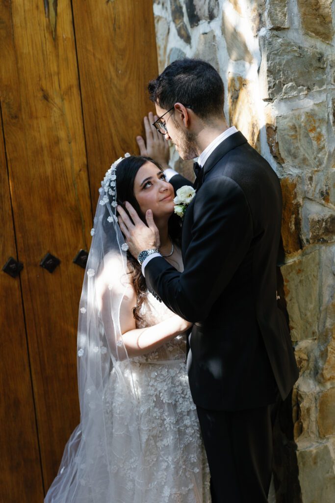 Romantic bride and groom portrait at Jacuzzi Winery during Sonoma spring wedding
