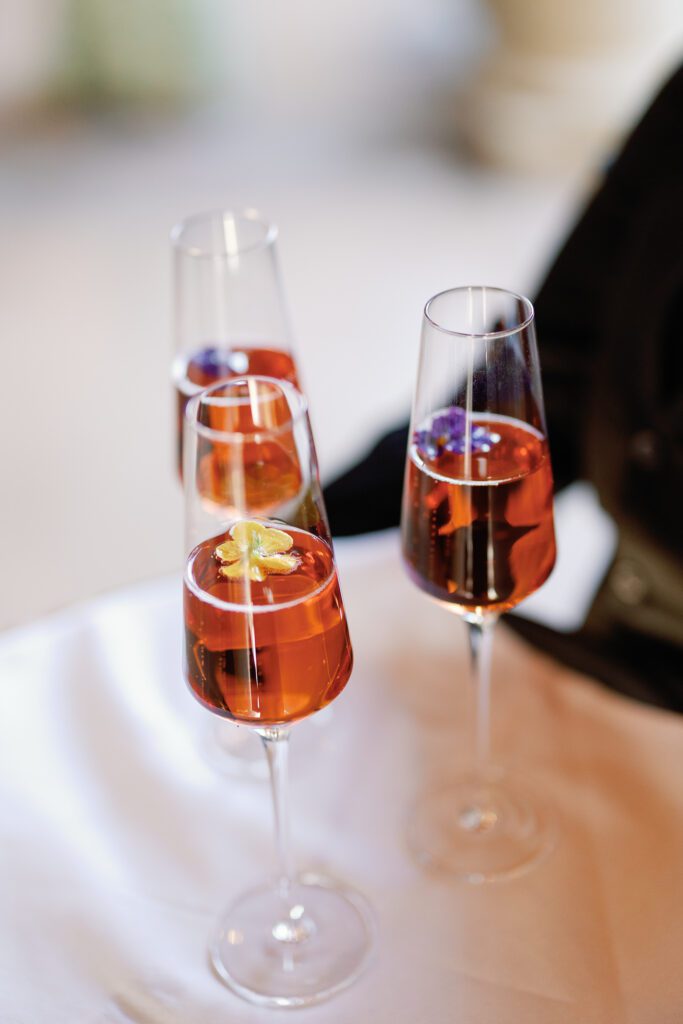 Aperol spritz cocktails served during spring wedding reception at Jacuzzi Winery

